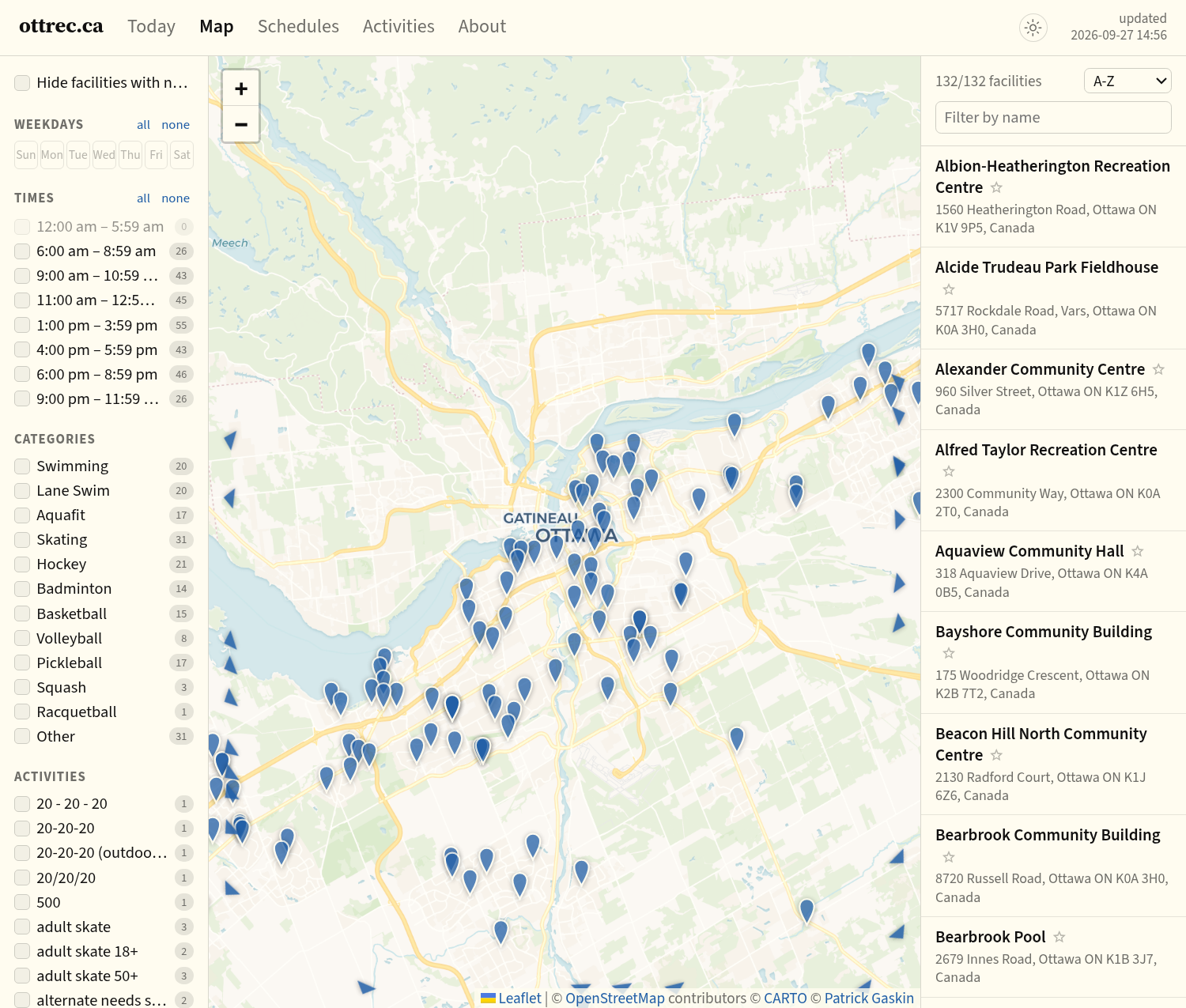 Screenshot of ottrec.ca/map.